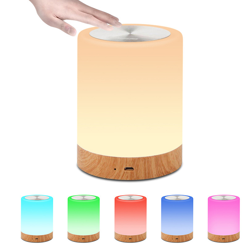 colorful creative wood grain led charging night light 5